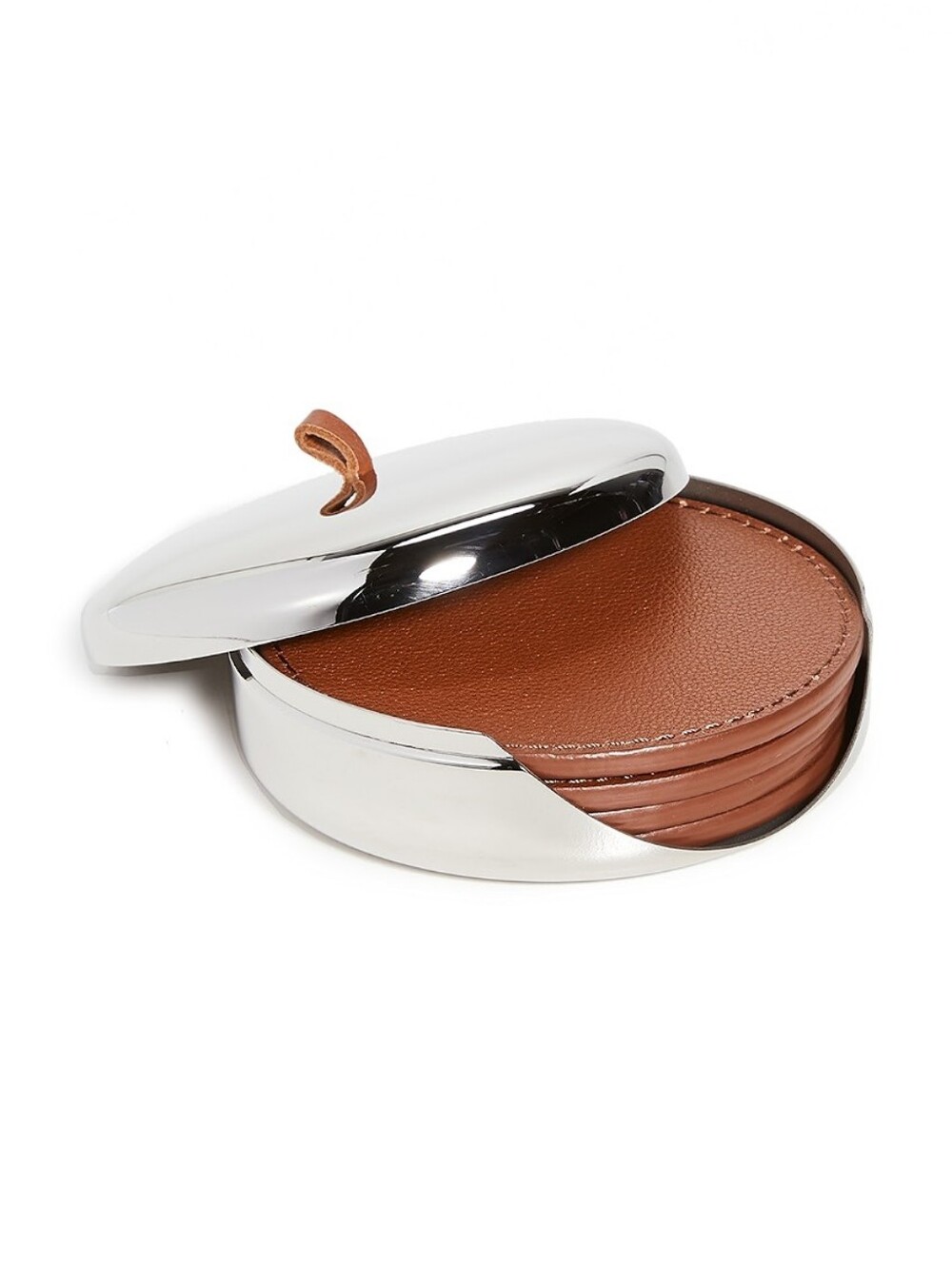 Georg Jensen SKY Collection Coaster Set, Set of 4 Leather Coasters in Stainless